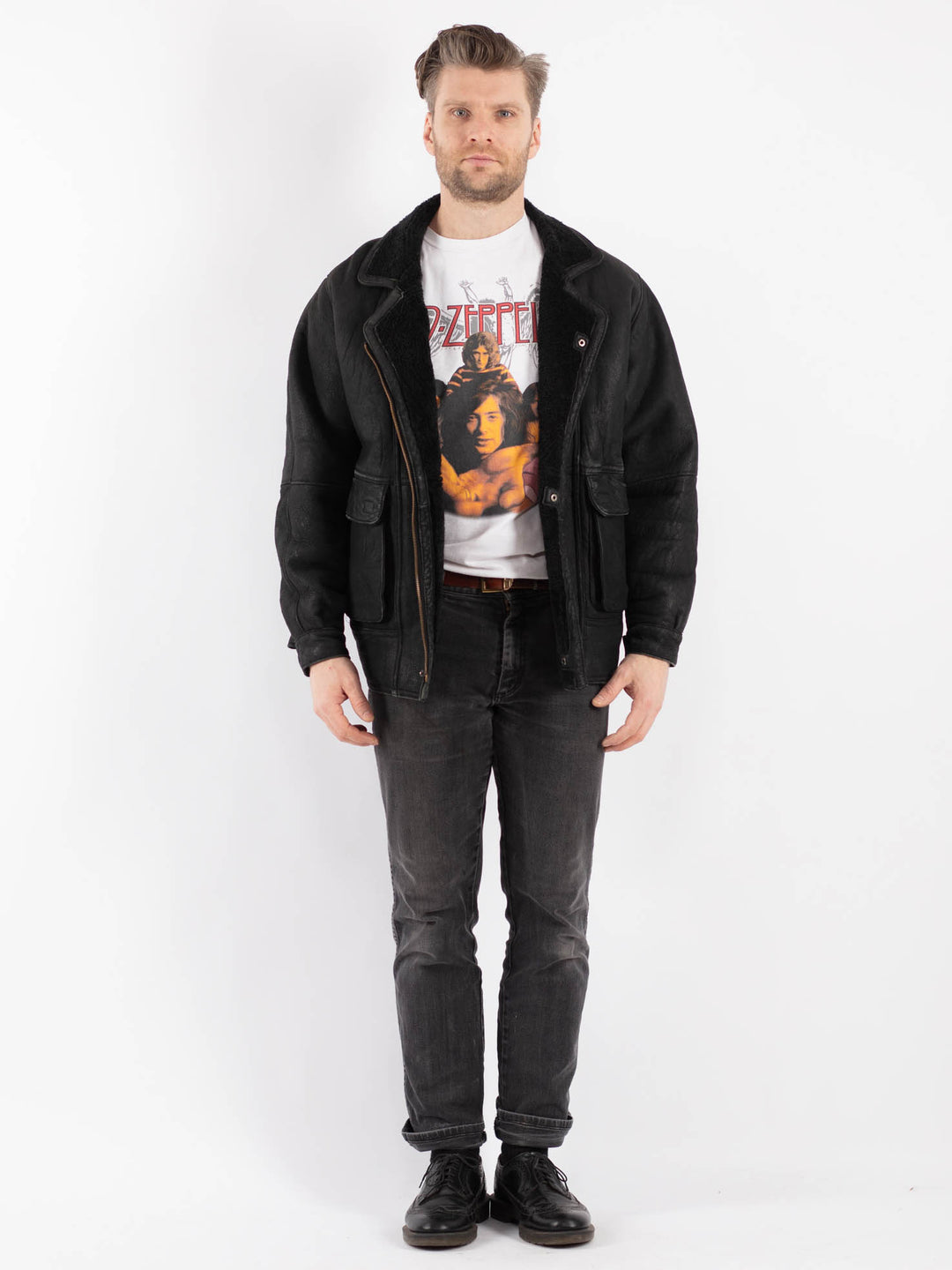 Vintage 90's Men Sheepskin Jacket in BlackZ483