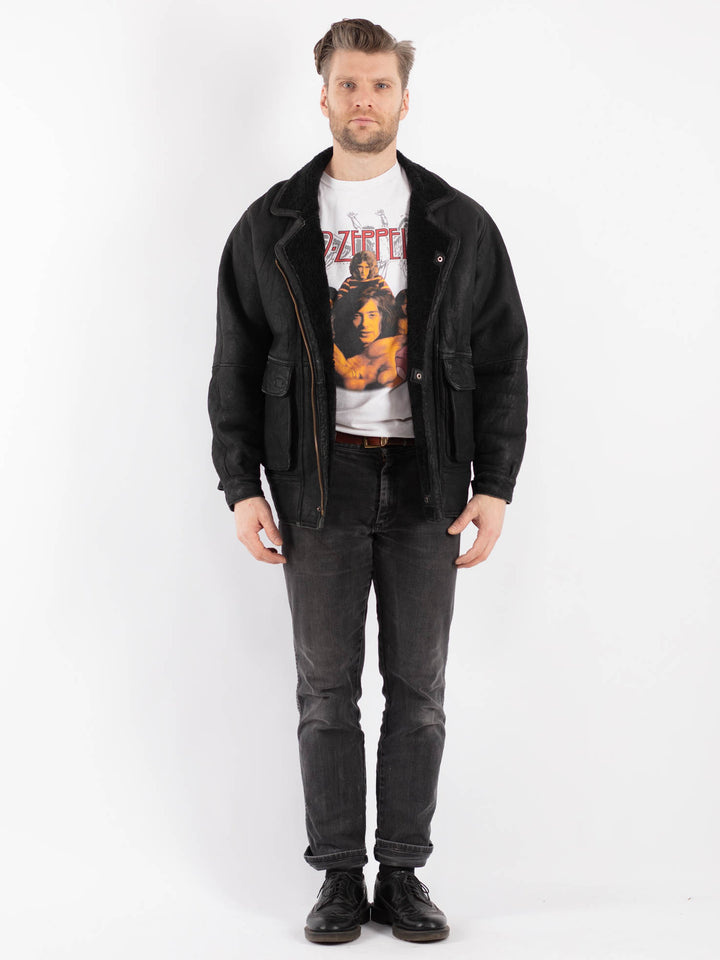 Vintage 90's Men Sheepskin Jacket in BlackZ483