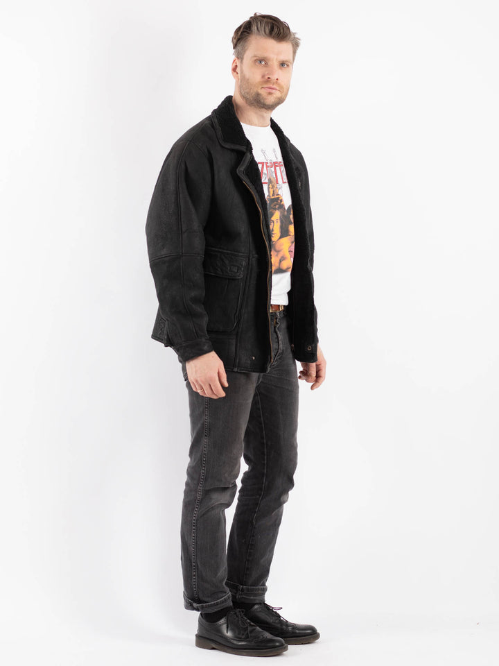 Vintage 90's Men Sheepskin Jacket in BlackZ483