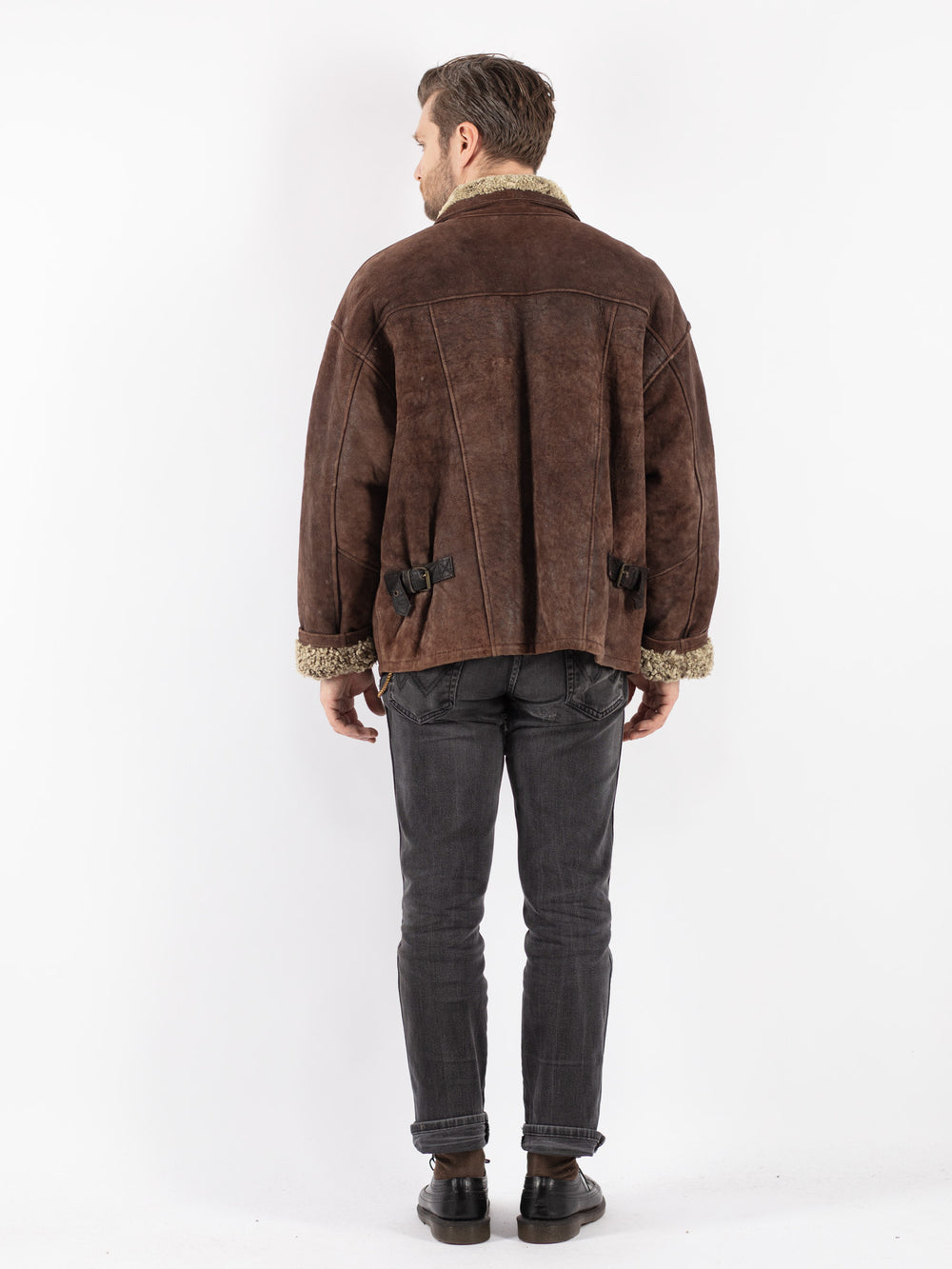 Vintage 90's Men Sheepskin Shearling Jacket in Brown