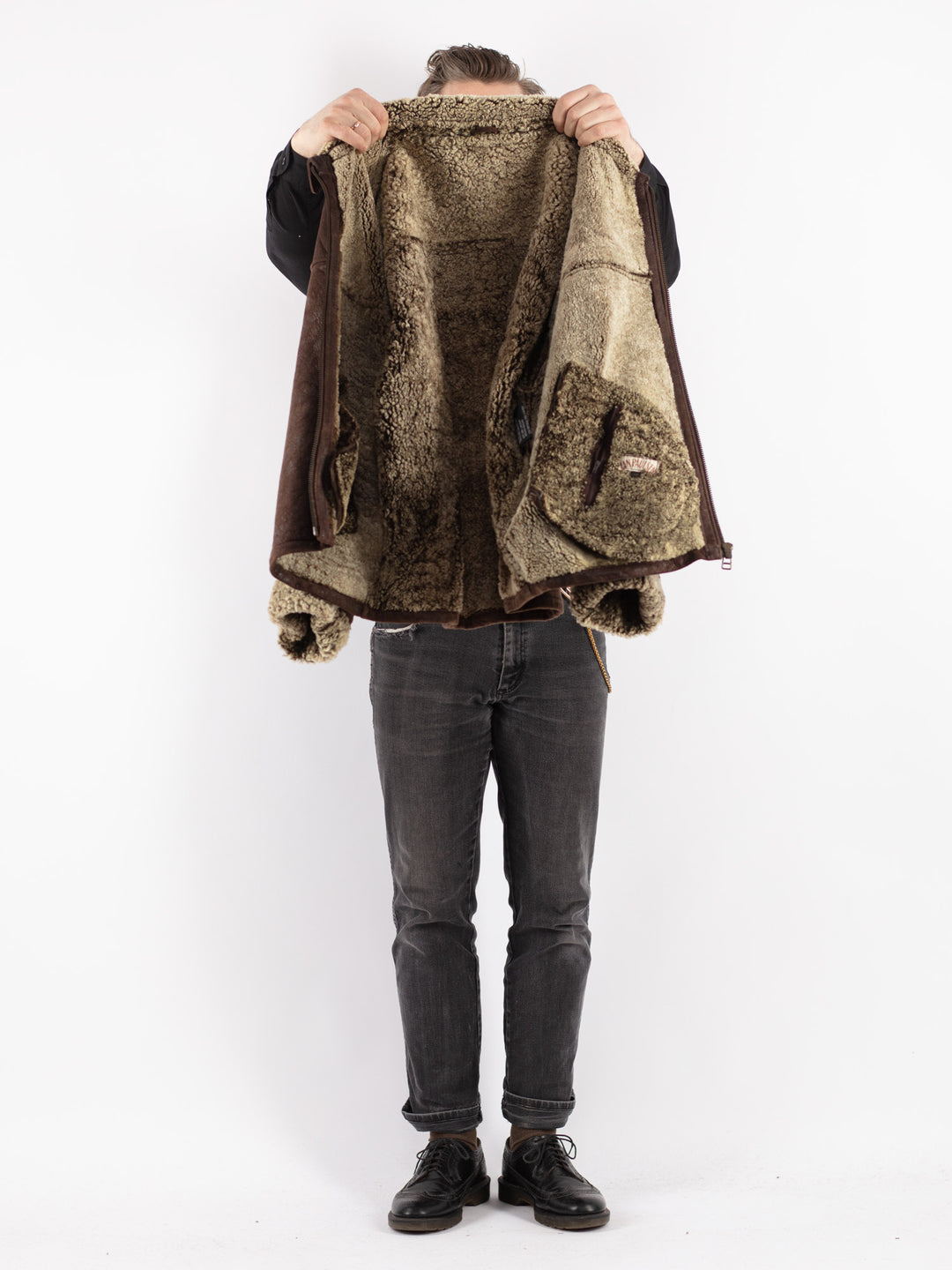 Vintage 90's Men Sheepskin Shearling Jacket in Brown