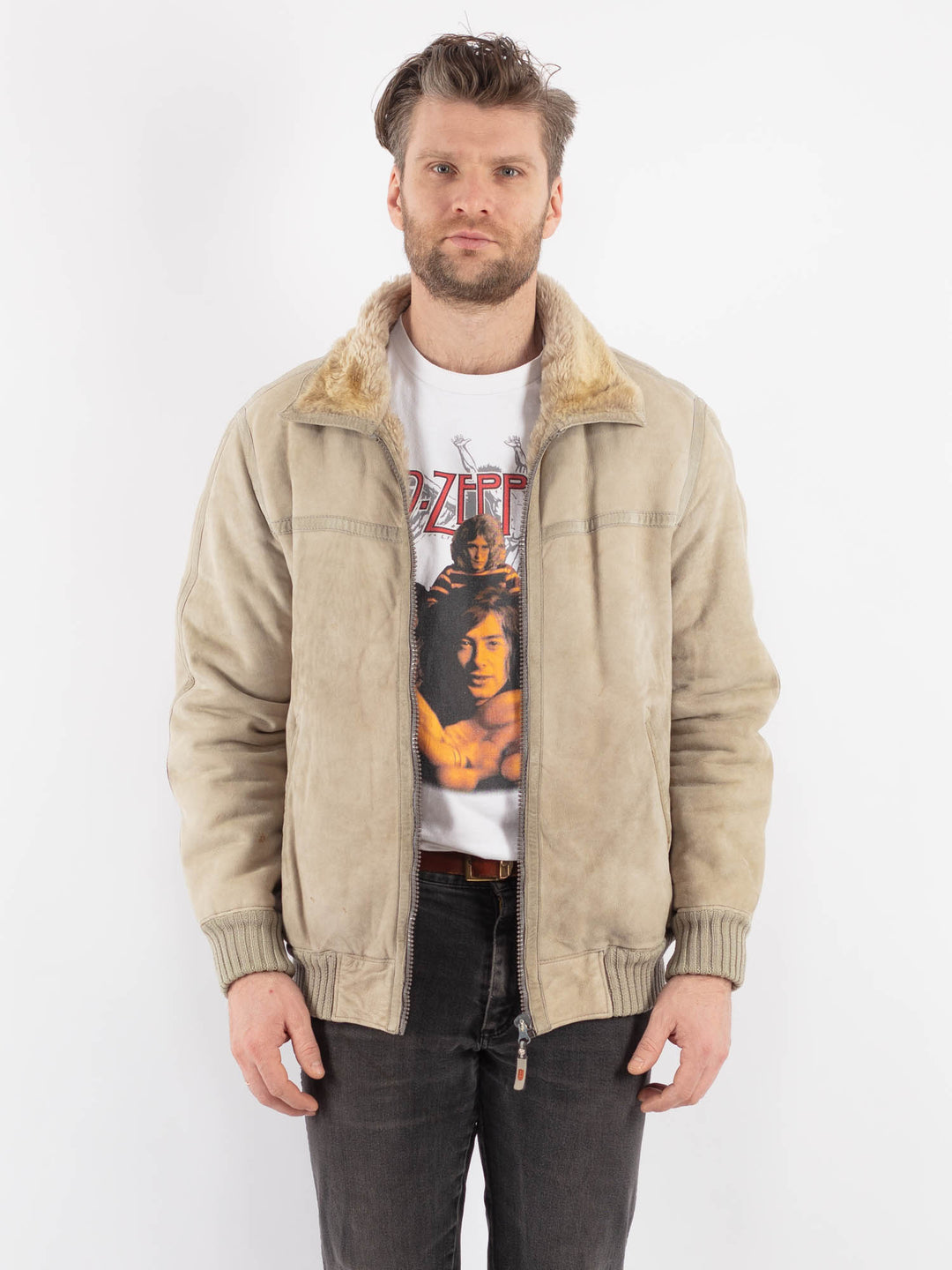Vintage 90's Men Sheepskin Jacket in BeigeZ580