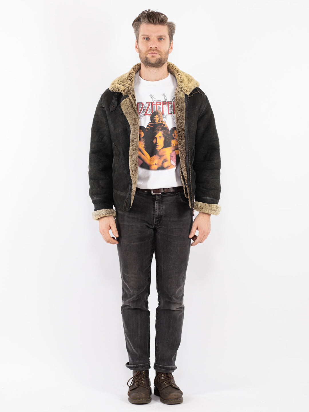 Vintage 90's Men Sheepskin Jacket in Black