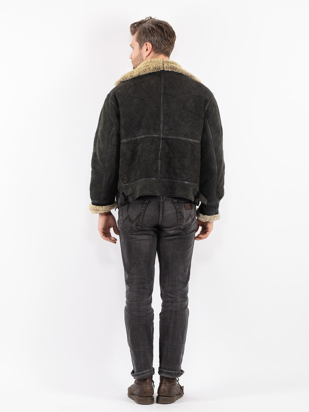 Vintage 90's Men Sheepskin Jacket in Black