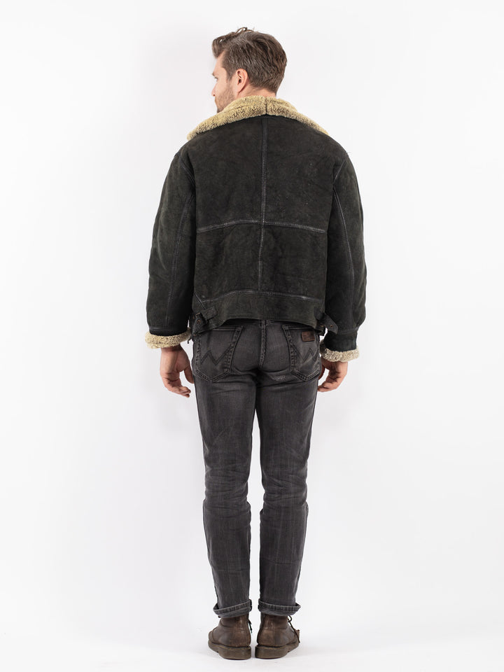 Vintage 90's Men Sheepskin Jacket in Black