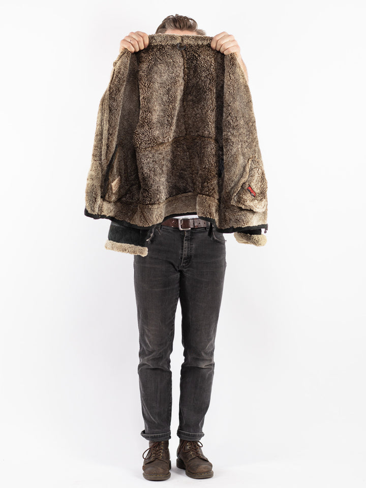 Vintage 90's Men Sheepskin Jacket in Black