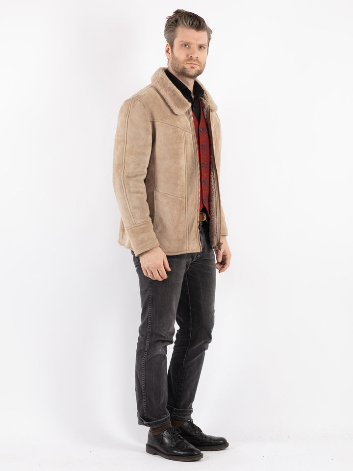 Vintage 90's Men Sheepskin Jacket in Beige