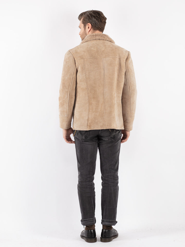 Vintage 90's Men Sheepskin Jacket in Beige