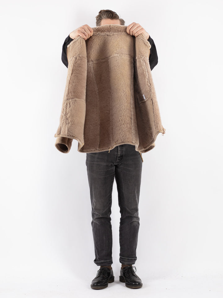Vintage 90's Men Sheepskin Jacket in Beige