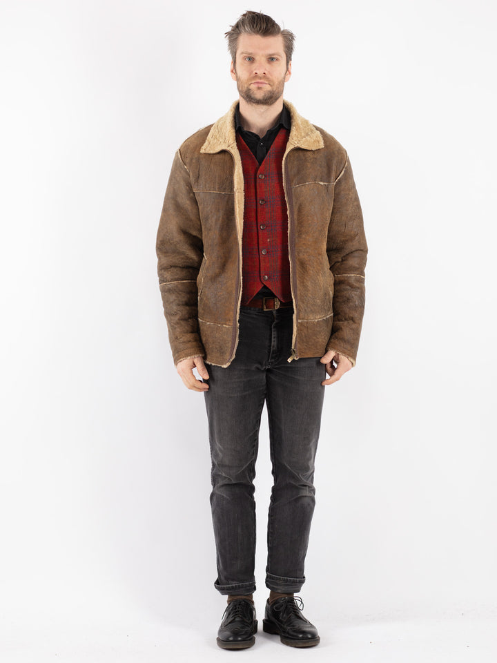 Vintage 90's Men Sheepskin Jacket in Beige