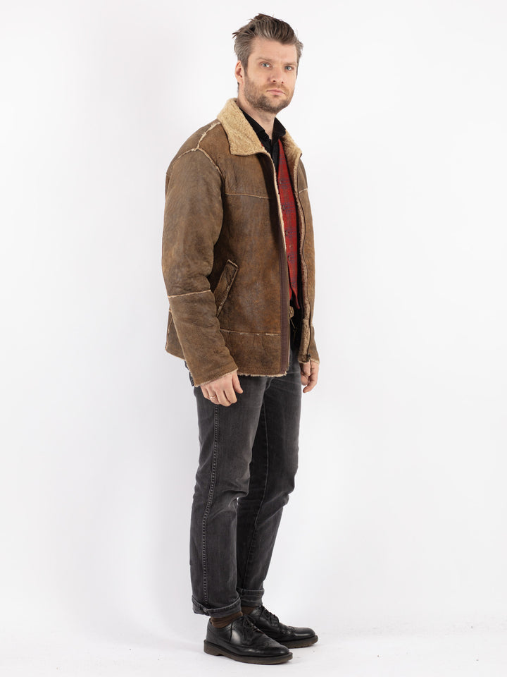 Vintage 90's Men Sheepskin Jacket in Beige