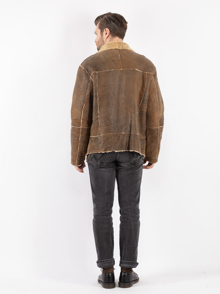 Vintage 90's Men Sheepskin Jacket in Beige
