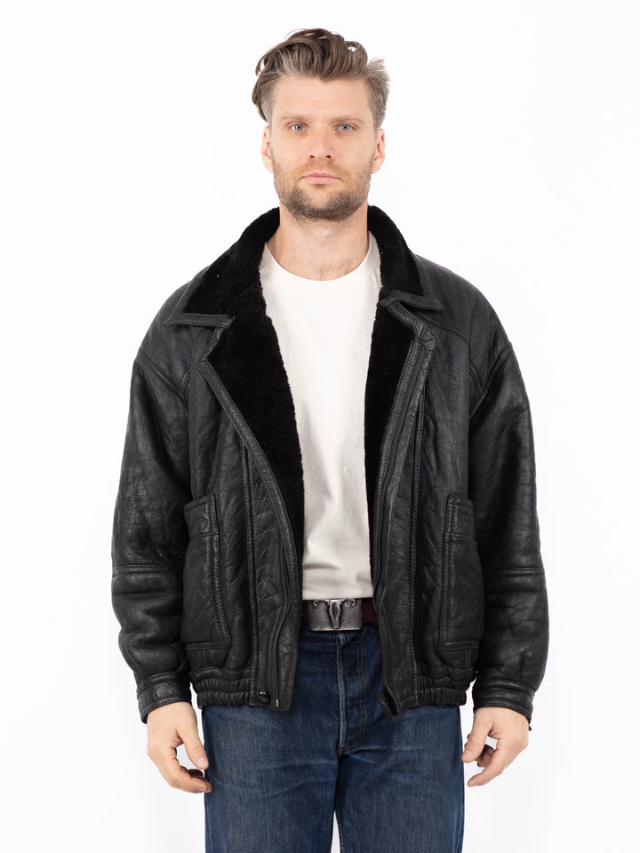 Vintage 90's Men Sheepskin Jacket in BlackZ2620