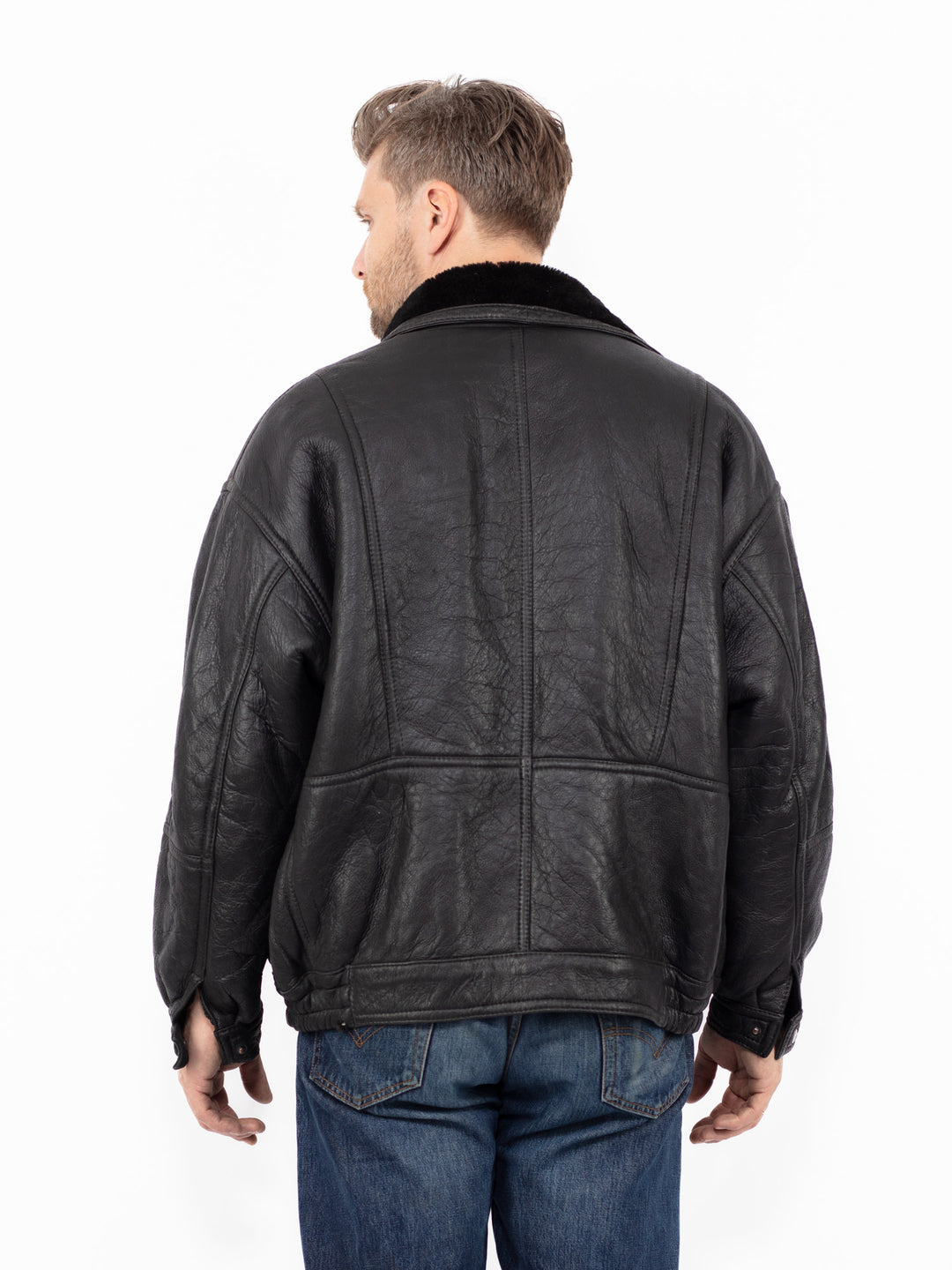 Vintage 90's Men Sheepskin Jacket in BlackZ2620