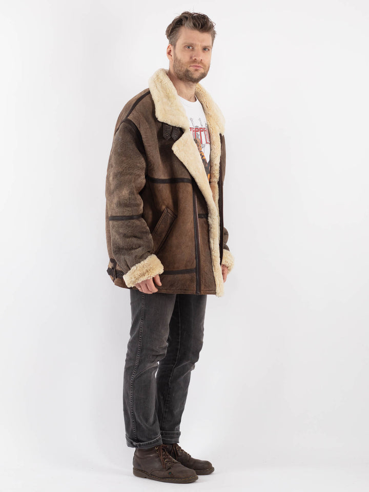 Vintage 90's Men Sheepskin Jacket in BrownZ588