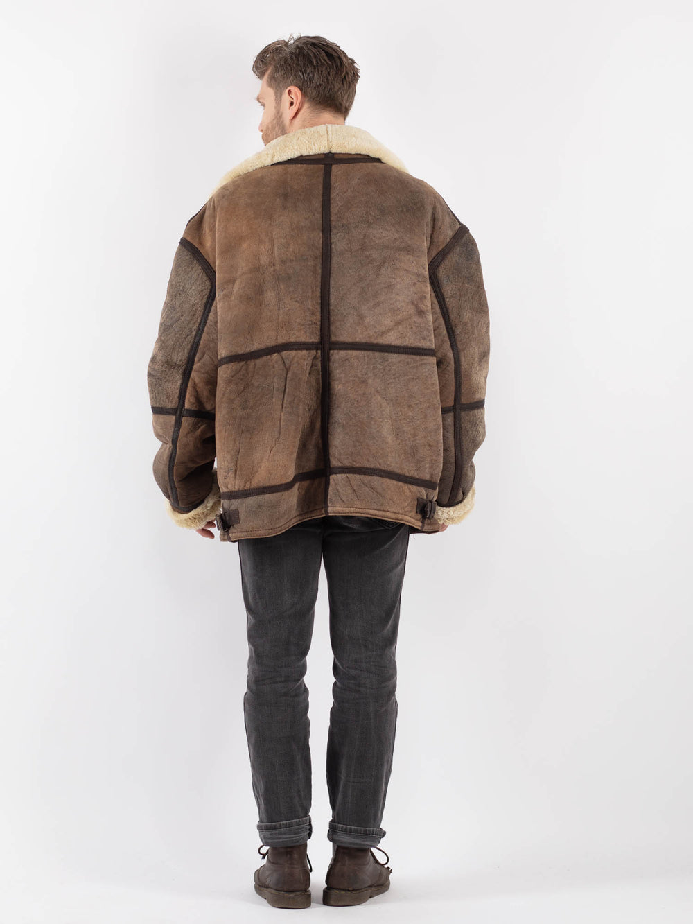 Vintage 90's Men Sheepskin Jacket in BrownZ588