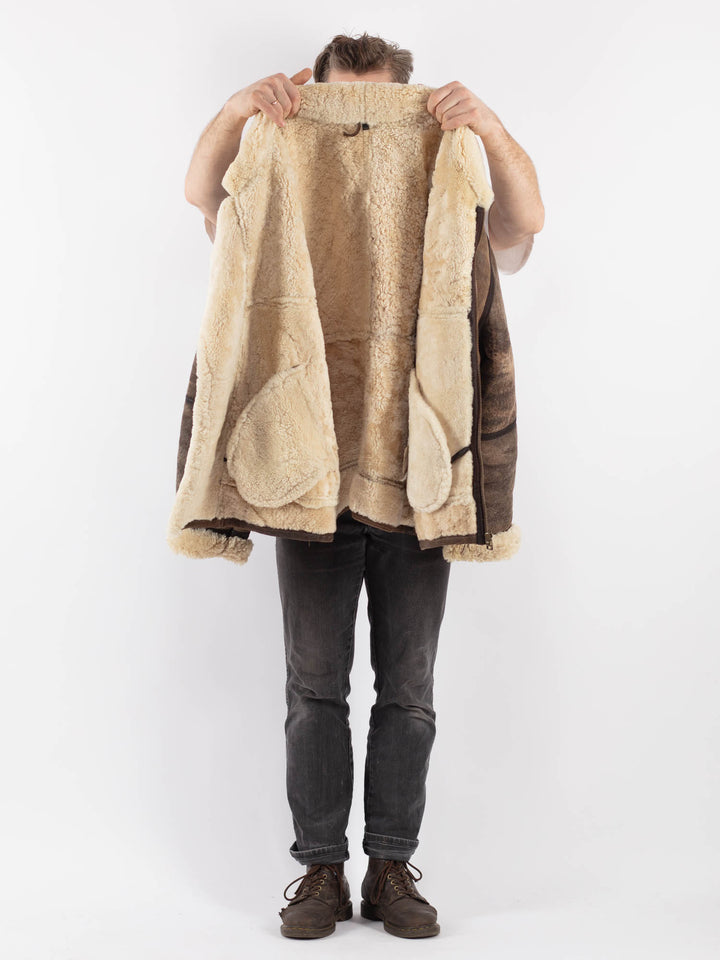 Vintage 90's Men Sheepskin Jacket in BrownZ588