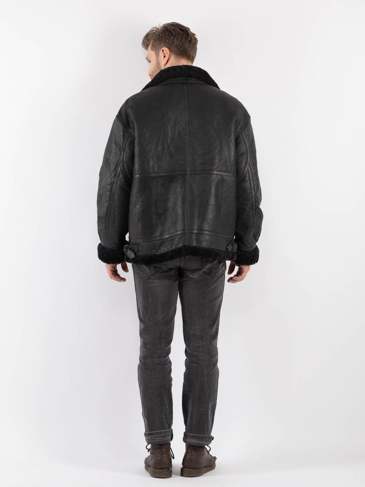 Vintage 90's Men Sheepskin Jacket in BlackZ590