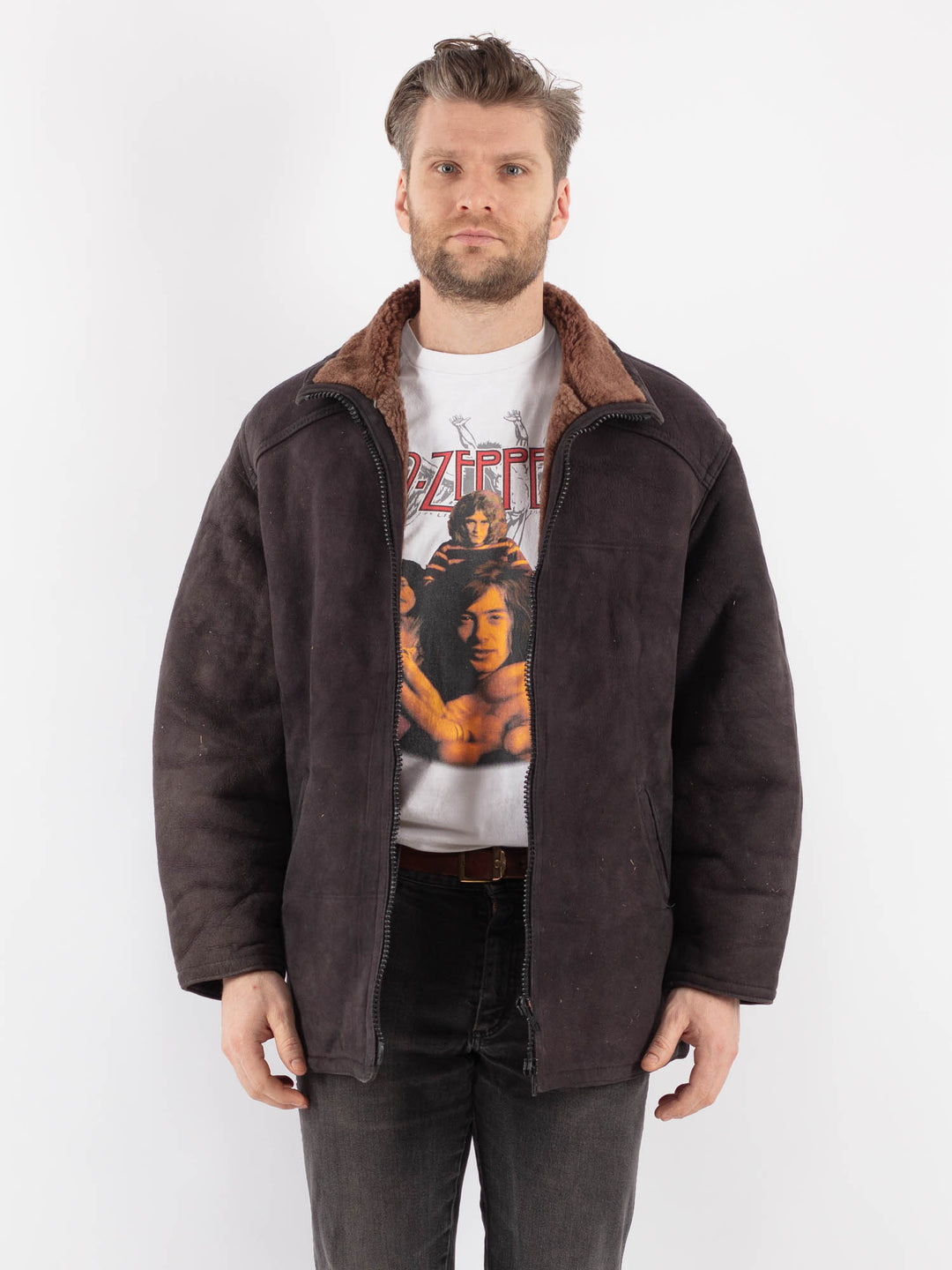 Vintage 90's Men Sheepskin Jacket in GrayZ593