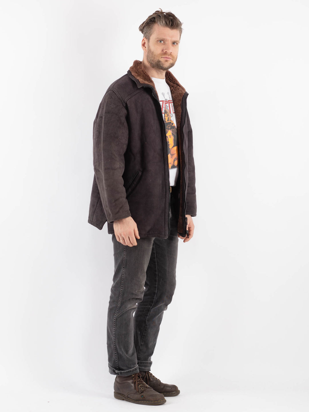 Vintage 90's Men Sheepskin Jacket in GrayZ593