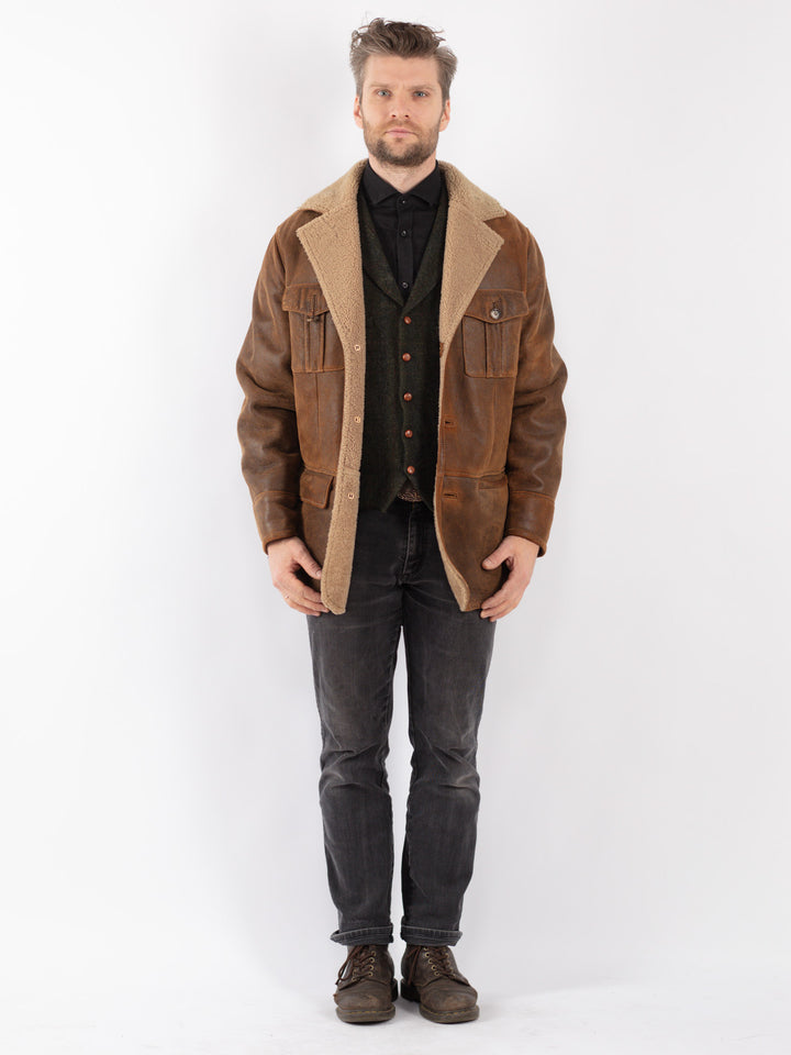 Vintage 90's Men Sheepskin Coat in Brown