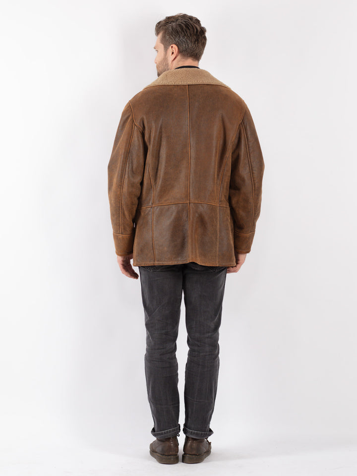 Vintage 90's Men Sheepskin Coat in Brown