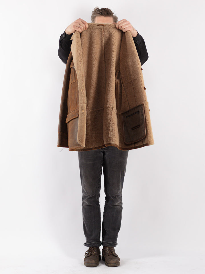 Vintage 90's Men Sheepskin Coat in Brown