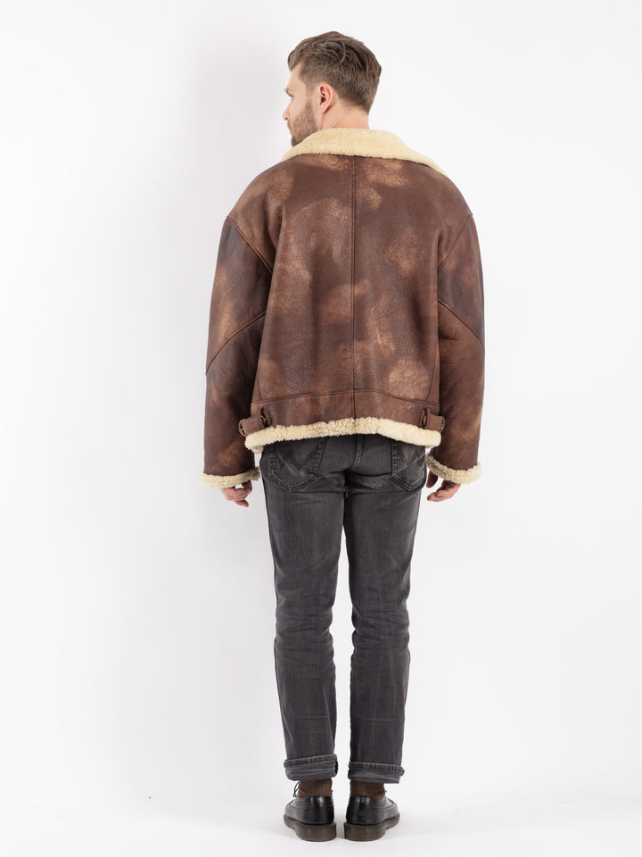 Vintage 90's Men B-3 Style Sheepskin Bomber Jacket in Brown - NorthernGrip