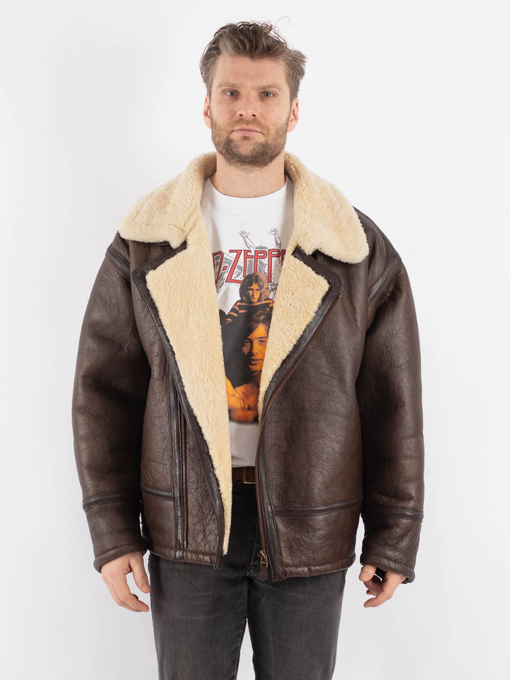 Vintage 90's Men Sheepskin Jacket in Brown