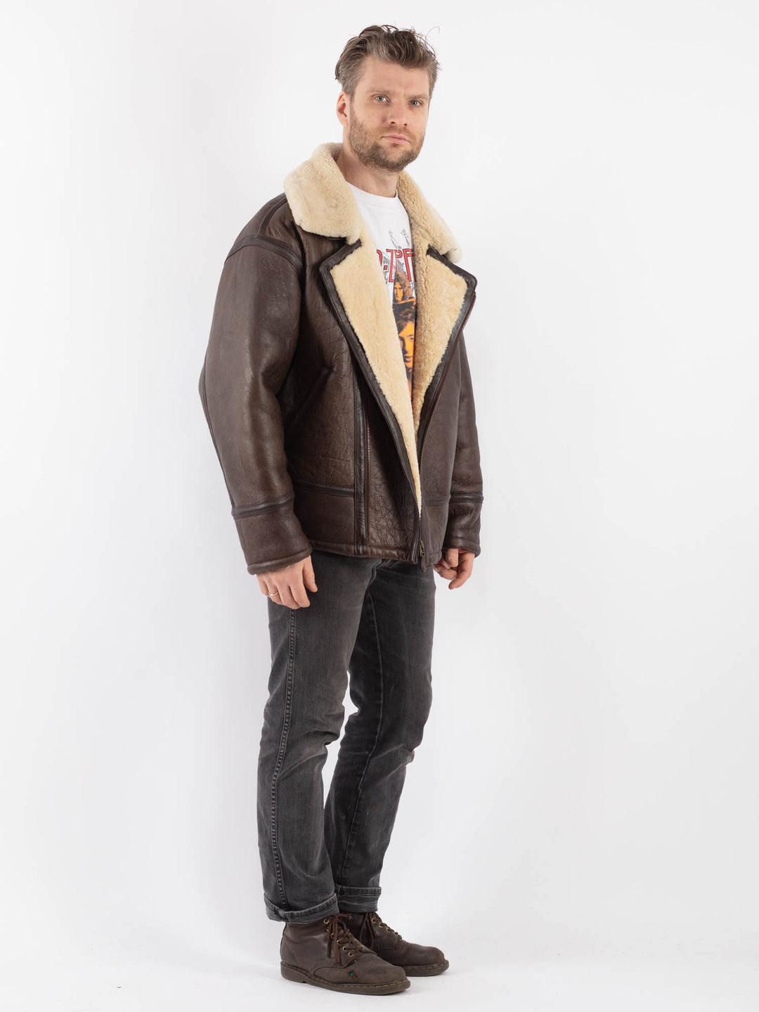 Vintage 90's Men Sheepskin Jacket in Brown