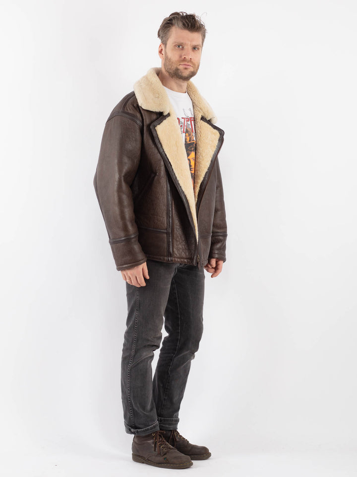 Vintage 90's Men Sheepskin Jacket in Brown