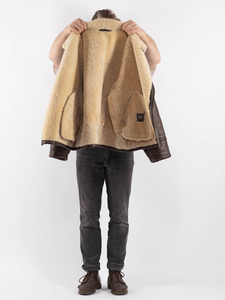Vintage 90's Men Sheepskin Jacket in Brown