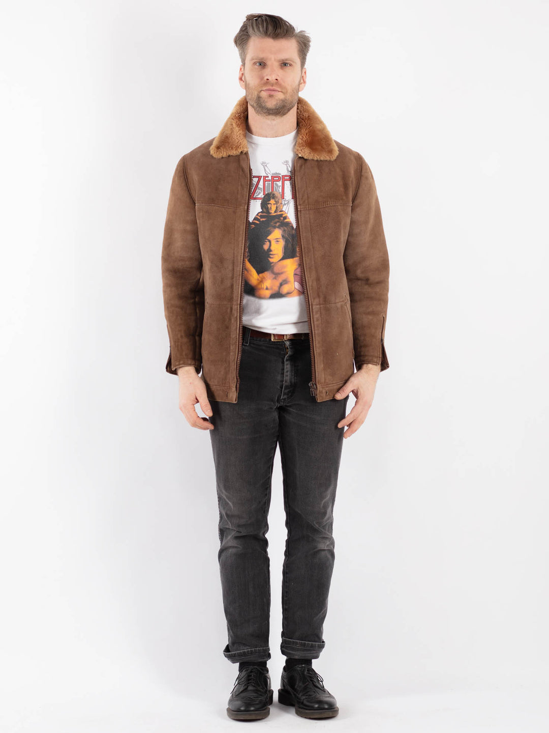 Vintage 90's Men Sheepskin Jacket in Brown