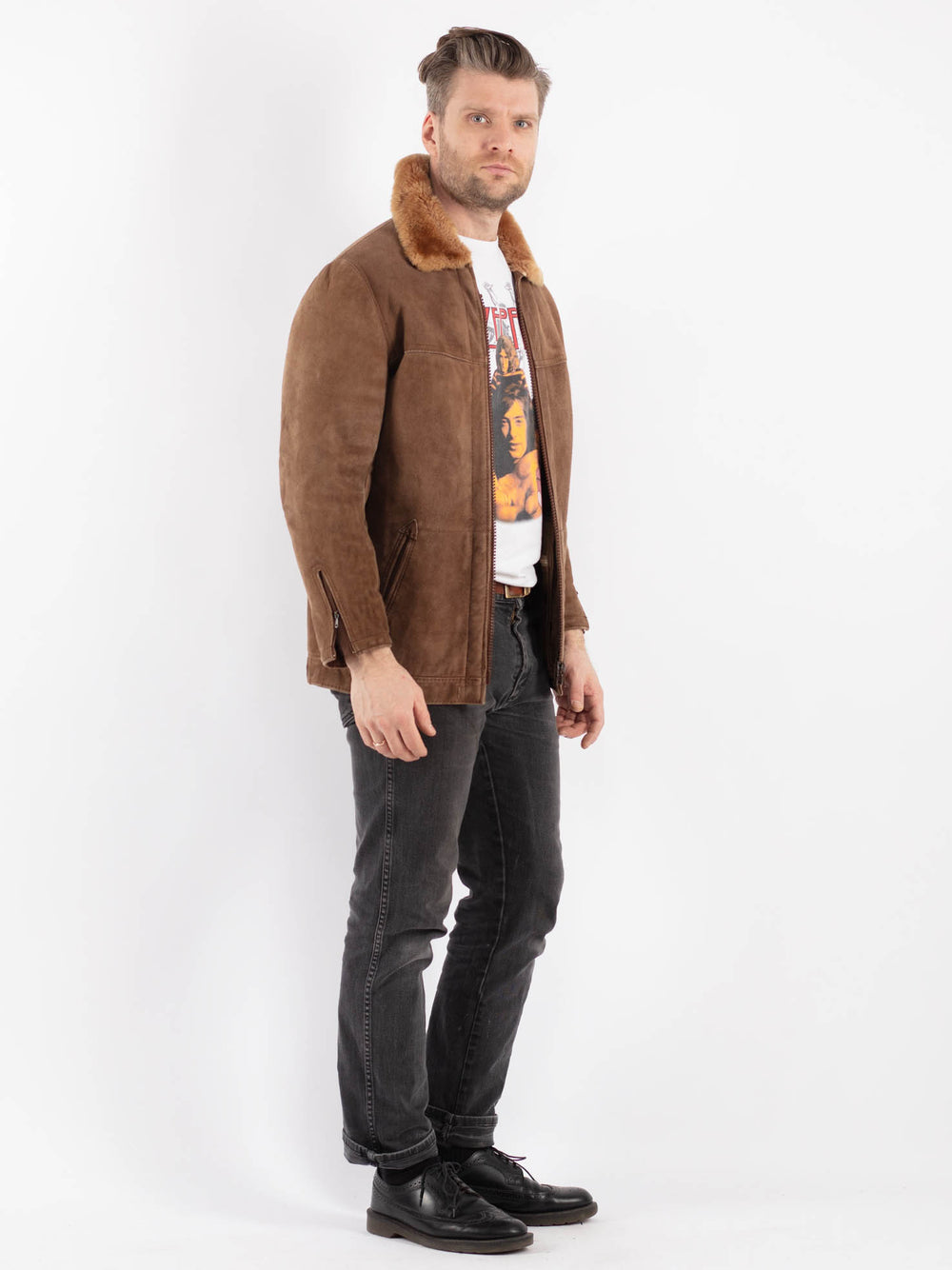 Vintage 90's Men Sheepskin Jacket in Brown