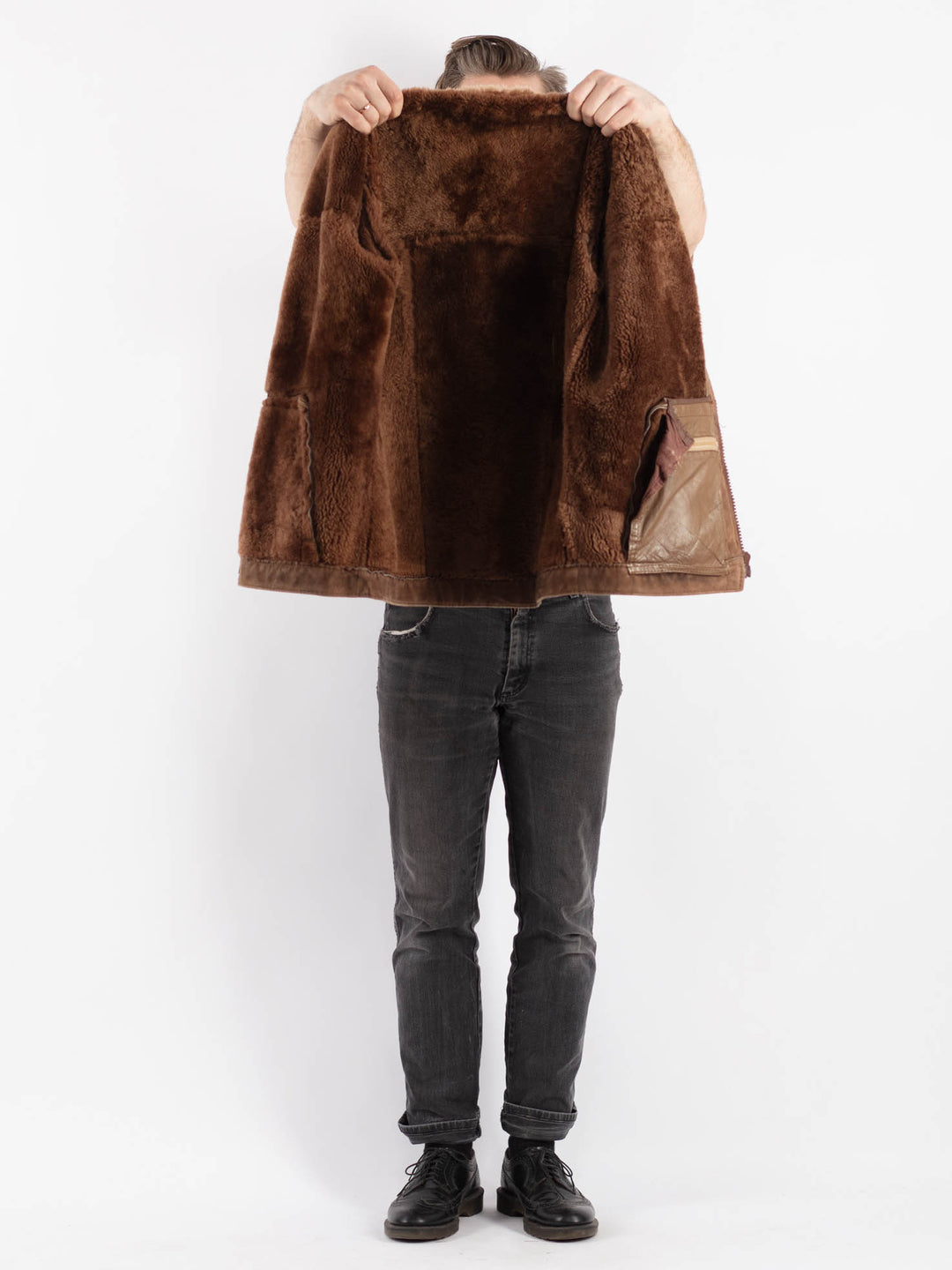 Vintage 90's Men Sheepskin Jacket in Brown