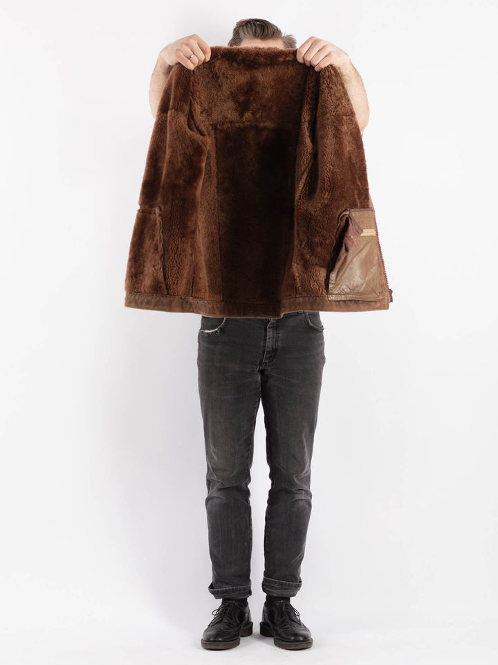 Vintage 90's Men Sheepskin Jacket in Brown