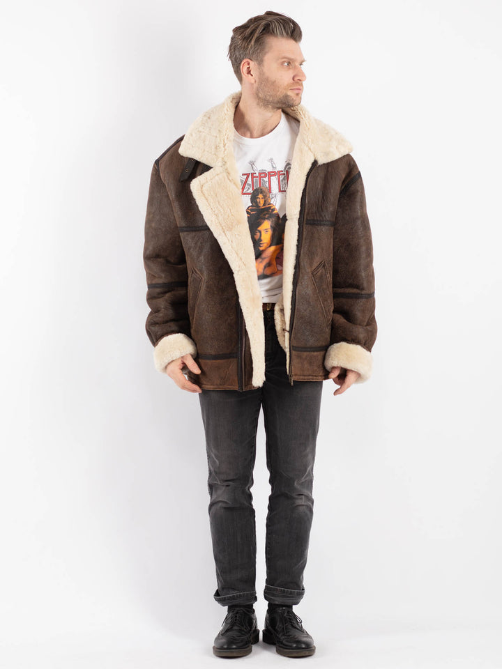 Vintage 90's Men Sheepskin Jacket in Brown