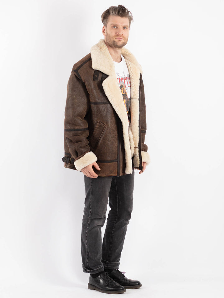 Vintage 90's Men Sheepskin Jacket in Brown