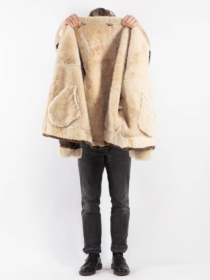 Vintage 90's Men Sheepskin Jacket in Brown