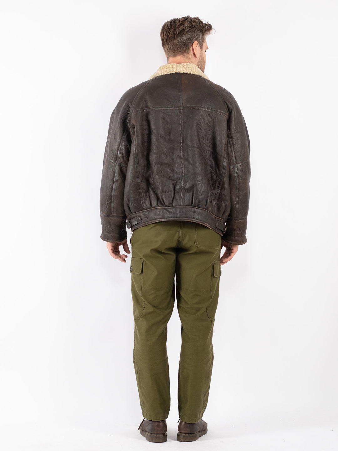 Vintage 90's Men Sheepskin Shearling Jacket in Brown