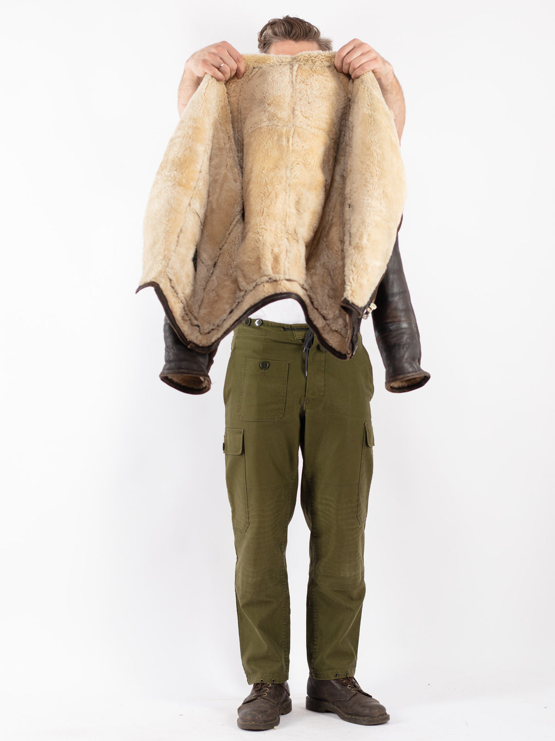 Vintage 90's Men Sheepskin Shearling Jacket in Brown