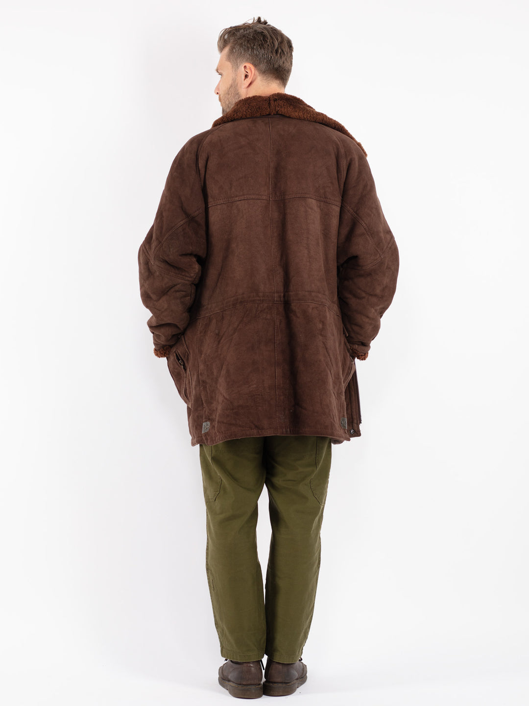 Vintage 90's Men Sheepskin Coat in Brown