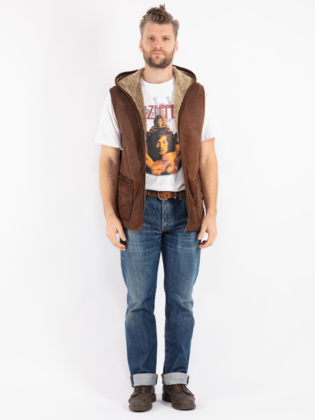 Vintage 90's Men Sheepskin Vest in Brown
