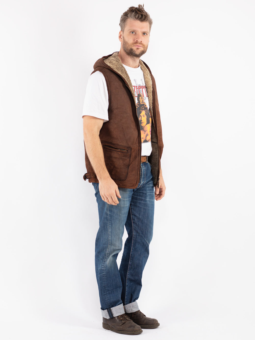 Vintage 90's Men Sheepskin Vest in Brown