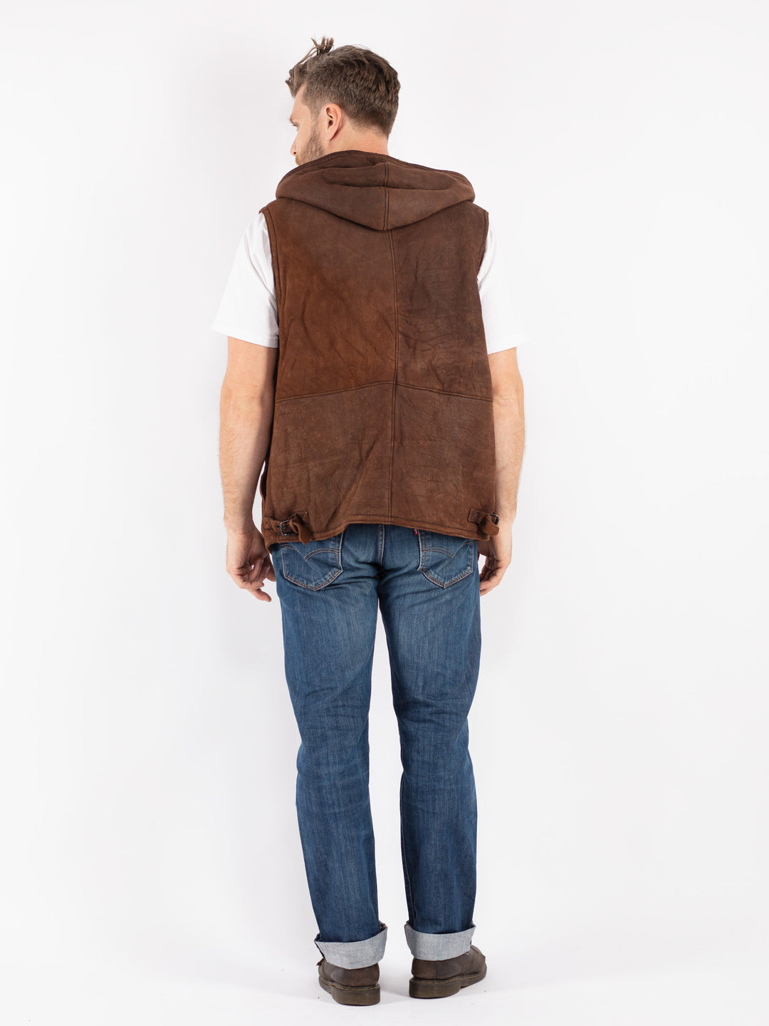 Vintage 90's Men Sheepskin Vest in Brown