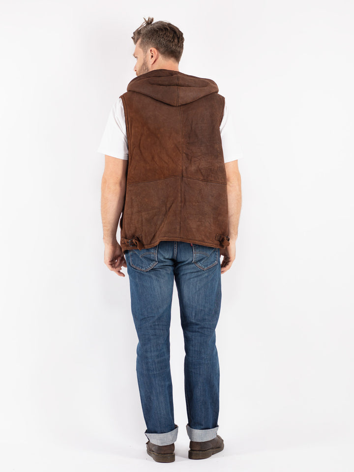 Vintage 90's Men Sheepskin Vest in Brown
