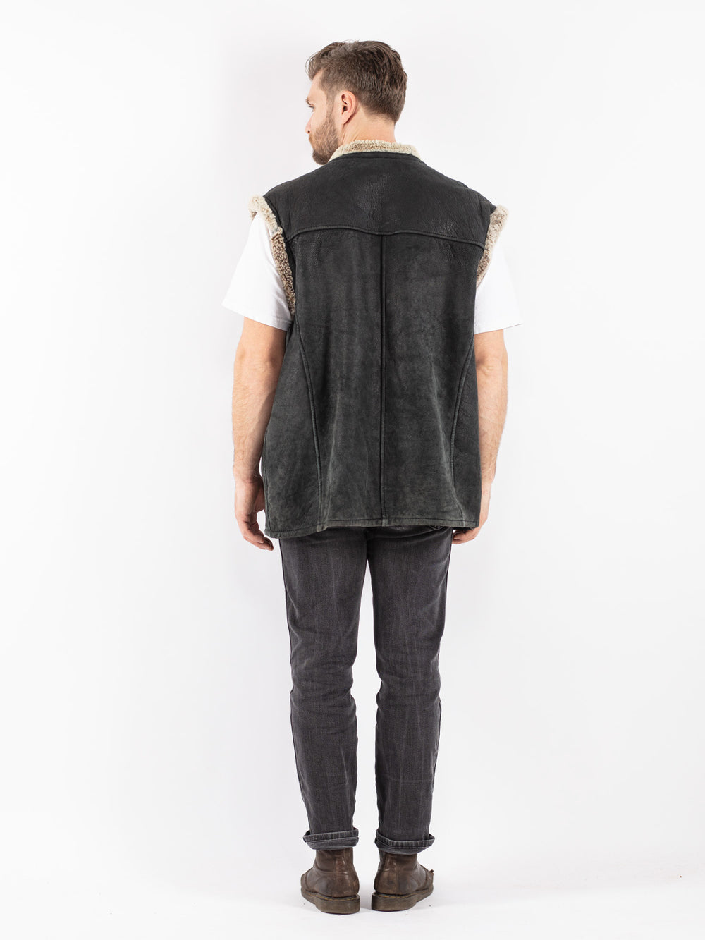 Vintage 90's Men Sheepskin Shearling Vest in BlackZ141