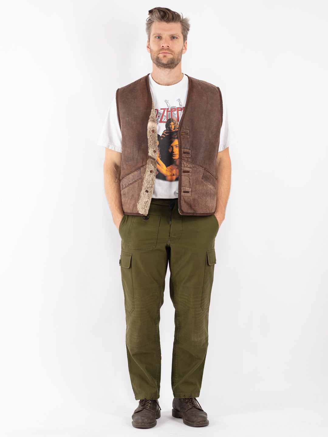Vintage 90's Men Sheepskin Vest in Brown