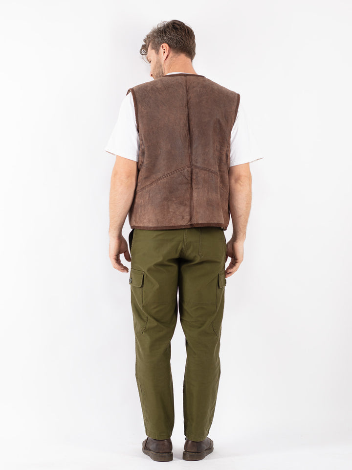 Vintage 90's Men Sheepskin Vest in Brown