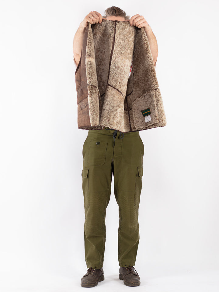 Vintage 90's Men Sheepskin Vest in Brown